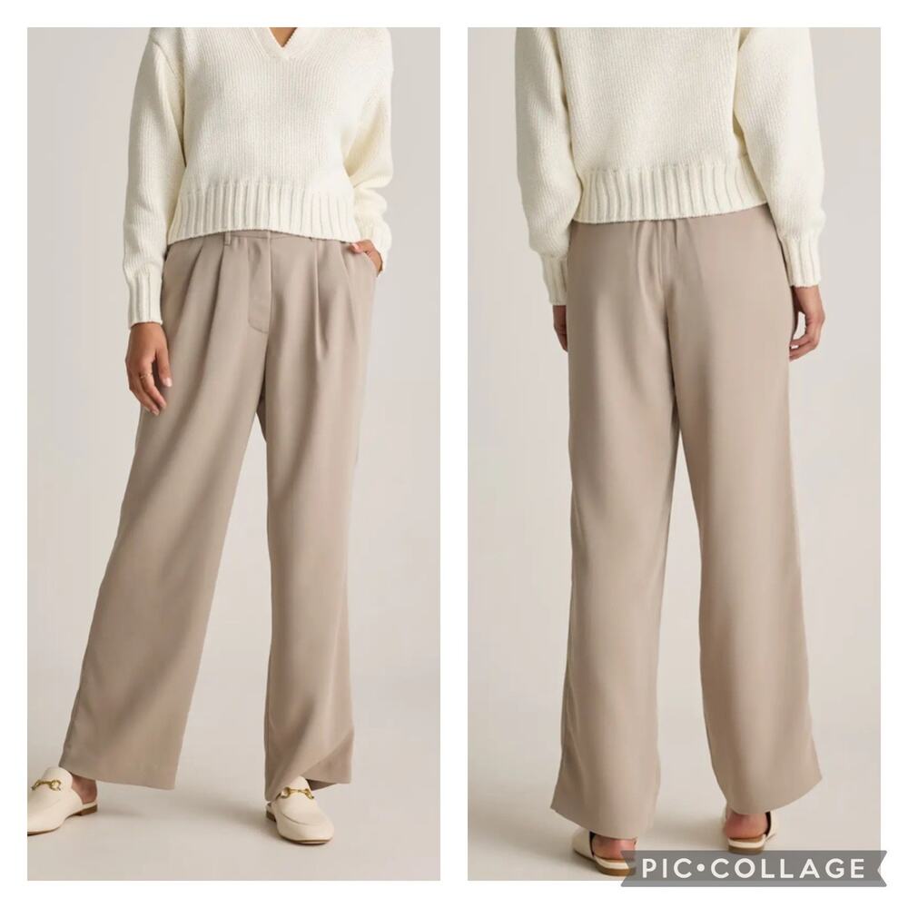 Quince Stretch Crepe Pleated Wide Leg Pants Morel Gray NEW Size 14 - Picture 1 of 9